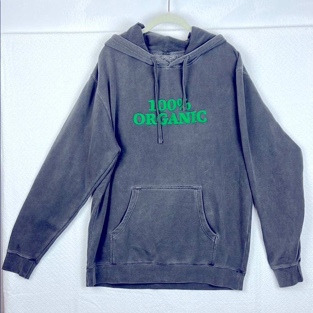 Gray Hoodie w.Green Embroidery & back Print "I'm 100% Organic" Grandeza Sz.L New